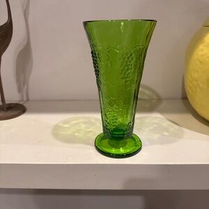 Vintage Colony Green Indiana Glass Vase Raised Grape Pattern Circa 40s-50s